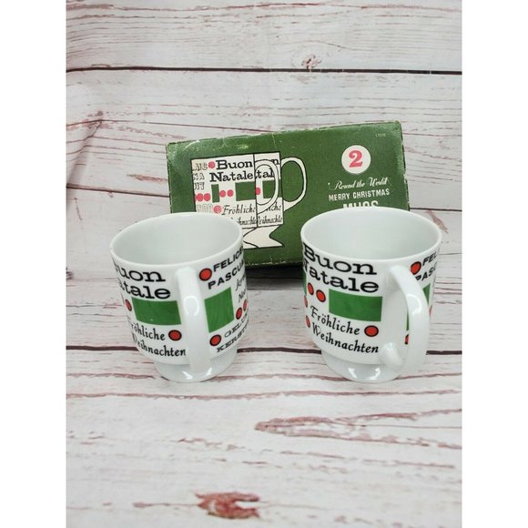 Vintage Never Used Open Box Holt Howard Merry Christmas Around The World Mugs - Picture 5 of 11